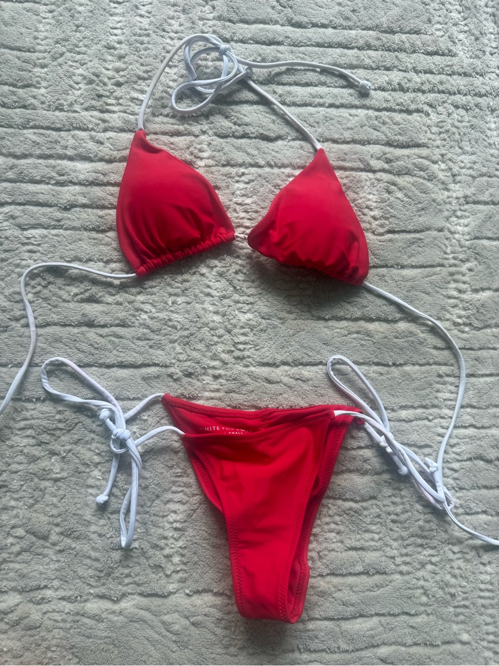 White Fox Boutique Red Triangle Bikini with White Ties